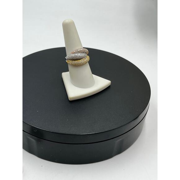 YGI 925 CN Tri-tone Sparkling Micro Pave CZ Overpass Iced Chunky Ring Sz 8.5 - Picture 2 of 9